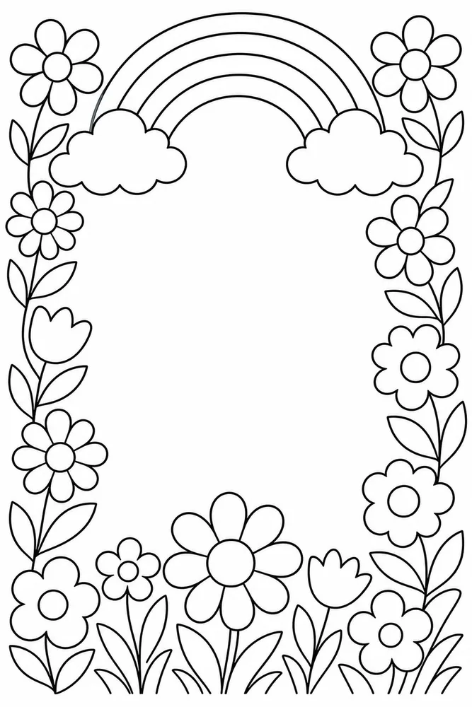 Rainbow Flowers Rainbow Flowers Rainbow Meadow Frame coloring page