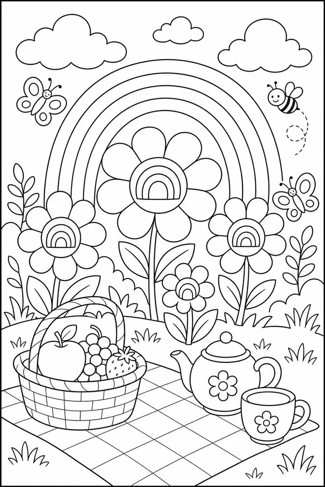 Rainbow Flowers Rainbow Flowers Rainbow Picnic Corner coloring page