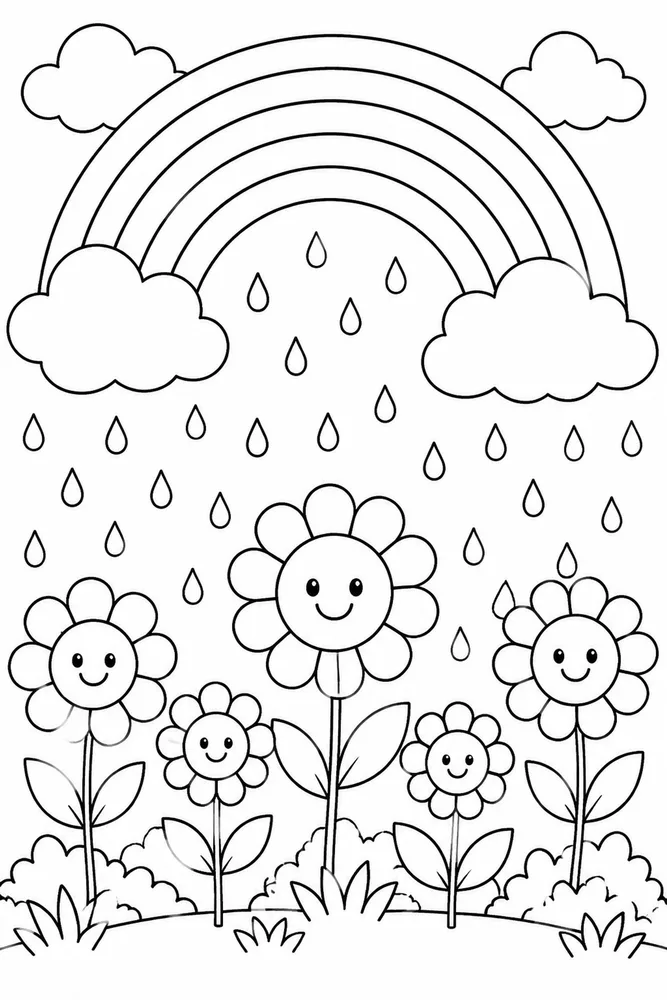 Rainbow Flowers Rainbow Flowers Rainbow Rain Shower coloring page