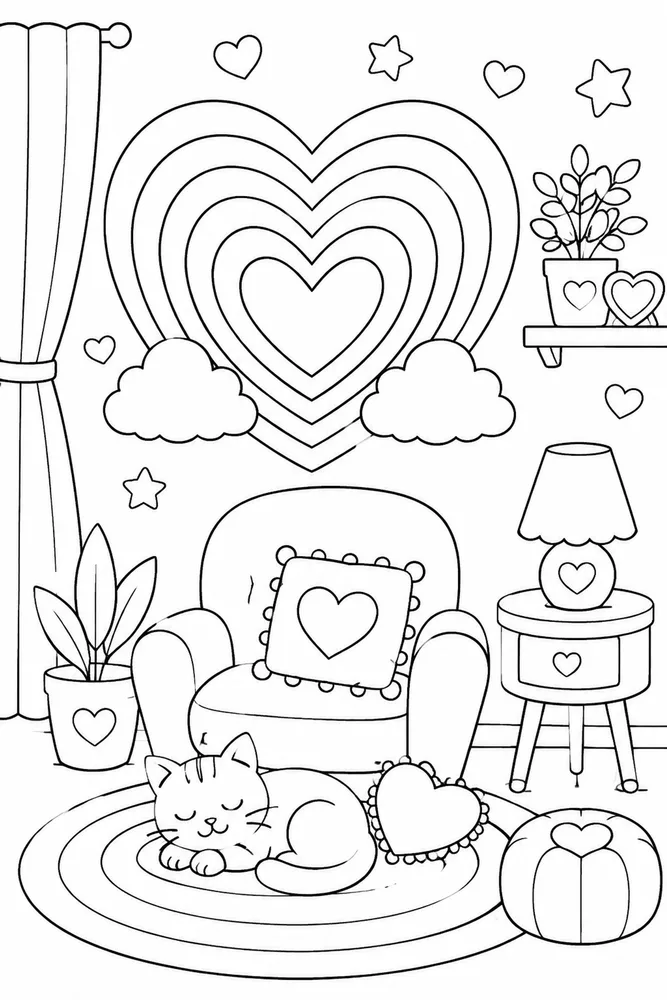 Rainbow Heart Rainbow Heart Rainbow Cozy Room Decoration coloring page