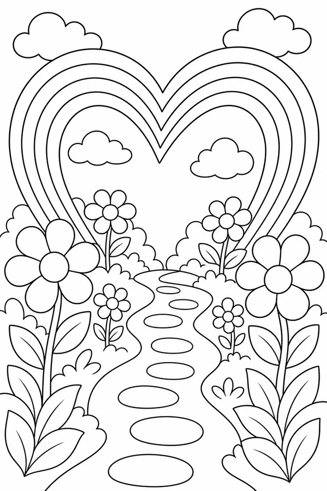Rainbow Heart Rainbow Heart Rainbow Garden Path coloring page