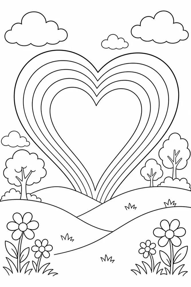 Rainbow Heart Rainbow Heart Rainbow Hilltop View coloring page