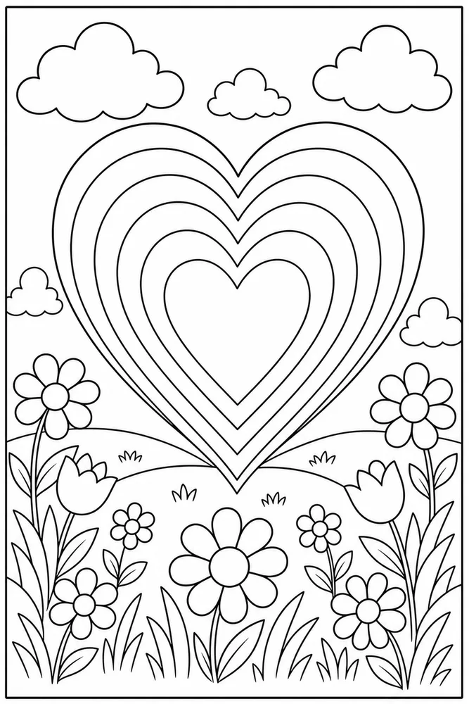 Rainbow Heart Rainbow Heart Rainbow Meadow Frame coloring page