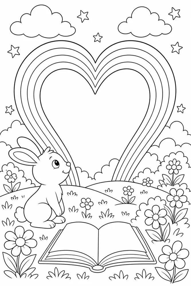 Rainbow Heart Rainbow Heart Rainbow Storybook Scene coloring page