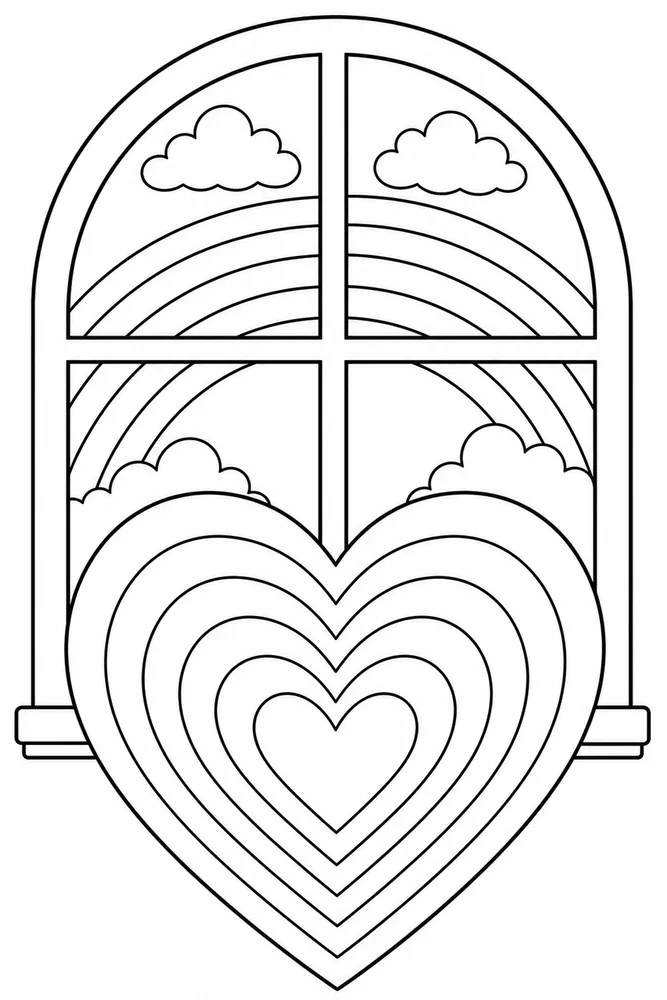 Rainbow Heart Rainbow Heart Rainbow Window View coloring page