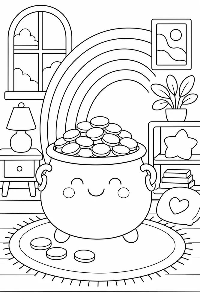 Rainbow Pot Of Gold Rainbow Pot Of Gold Rainbow Cozy Room Decoration coloring page