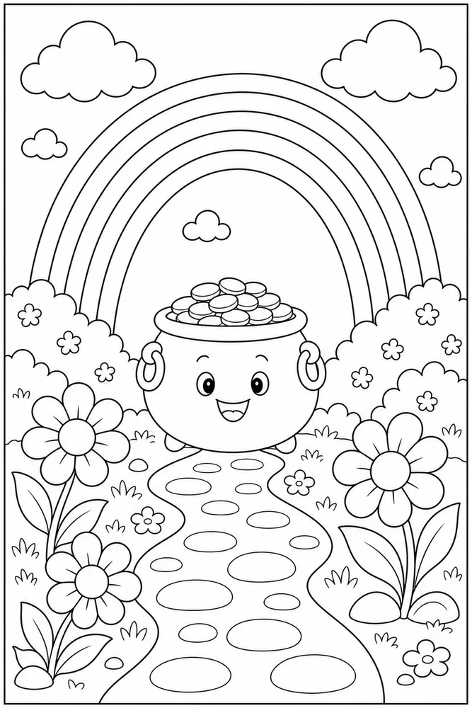 Rainbow Pot Of Gold Rainbow Pot Of Gold Rainbow Garden Path coloring page