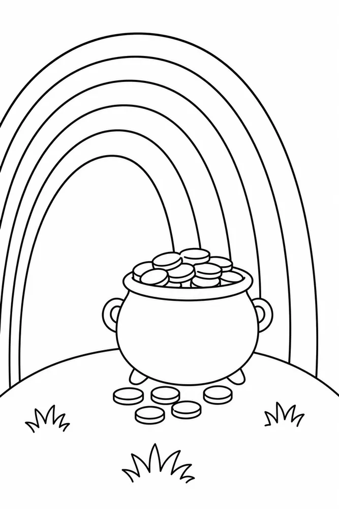 Rainbow Pot Of Gold Rainbow Pot Of Gold Rainbow Hilltop View coloring page