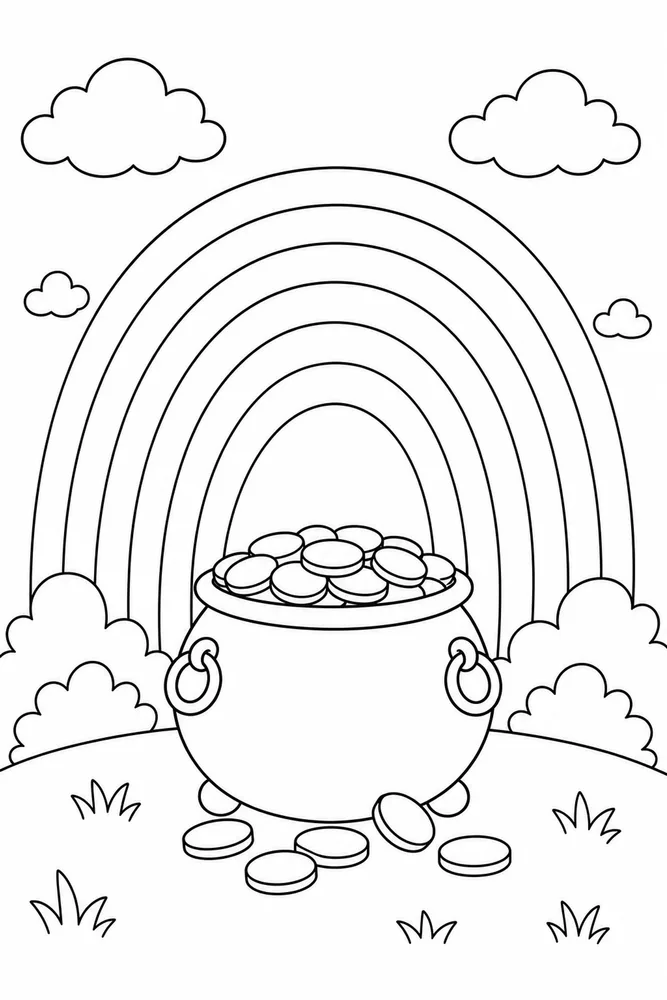 Rainbow Pot Of Gold Rainbow Pot Of Gold Rainbow Large Simple Outline coloring page