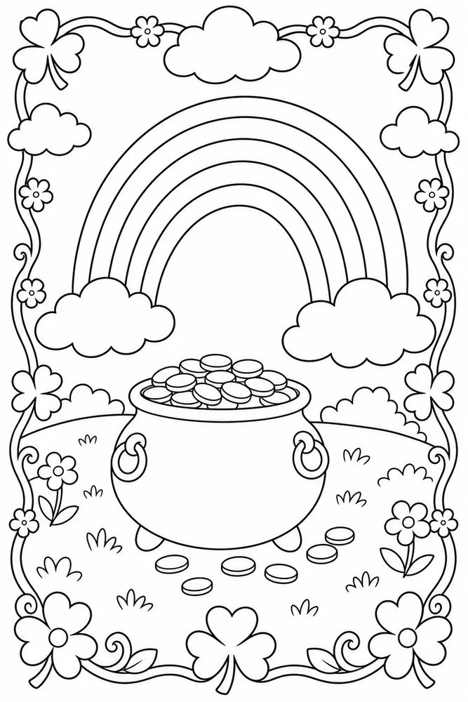 Rainbow Pot Of Gold Rainbow Pot Of Gold Rainbow Meadow Frame coloring page