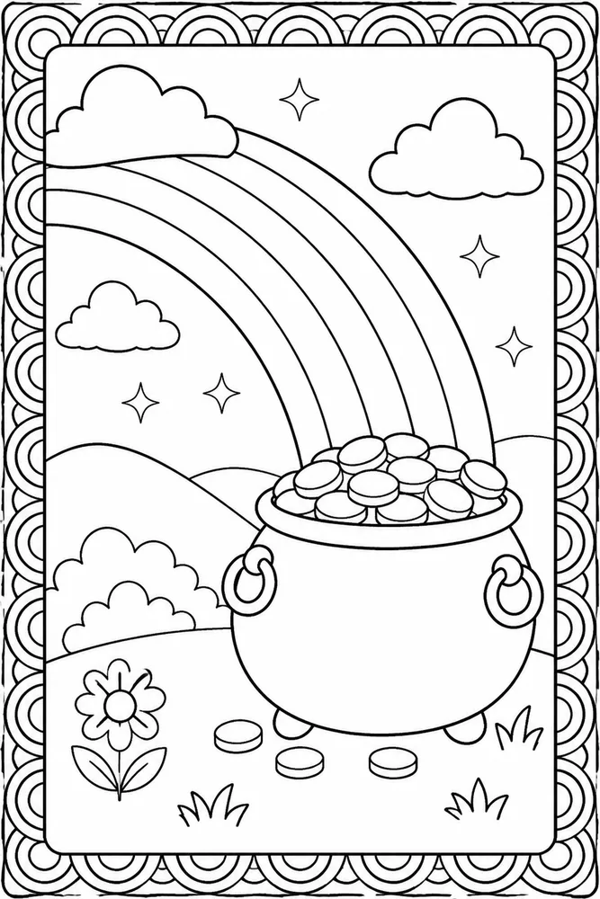Rainbow Pot Of Gold Rainbow Pot Of Gold Rainbow Pattern Border coloring page
