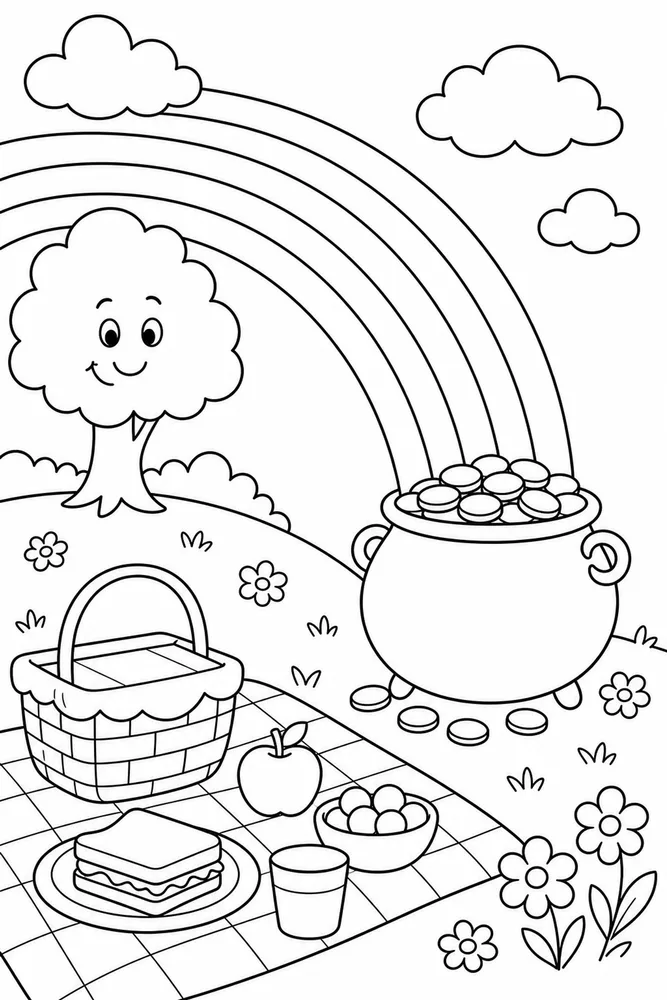 Rainbow Pot Of Gold Rainbow Pot Of Gold Rainbow Picnic Corner coloring page