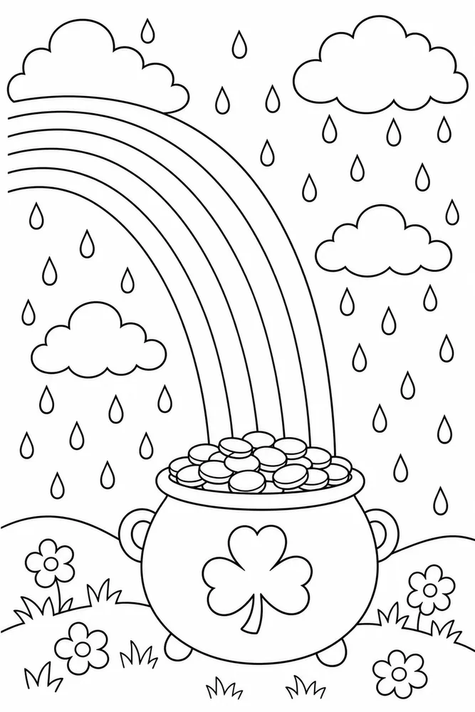 Rainbow Pot Of Gold Rainbow Pot Of Gold Rainbow Rain Shower coloring page