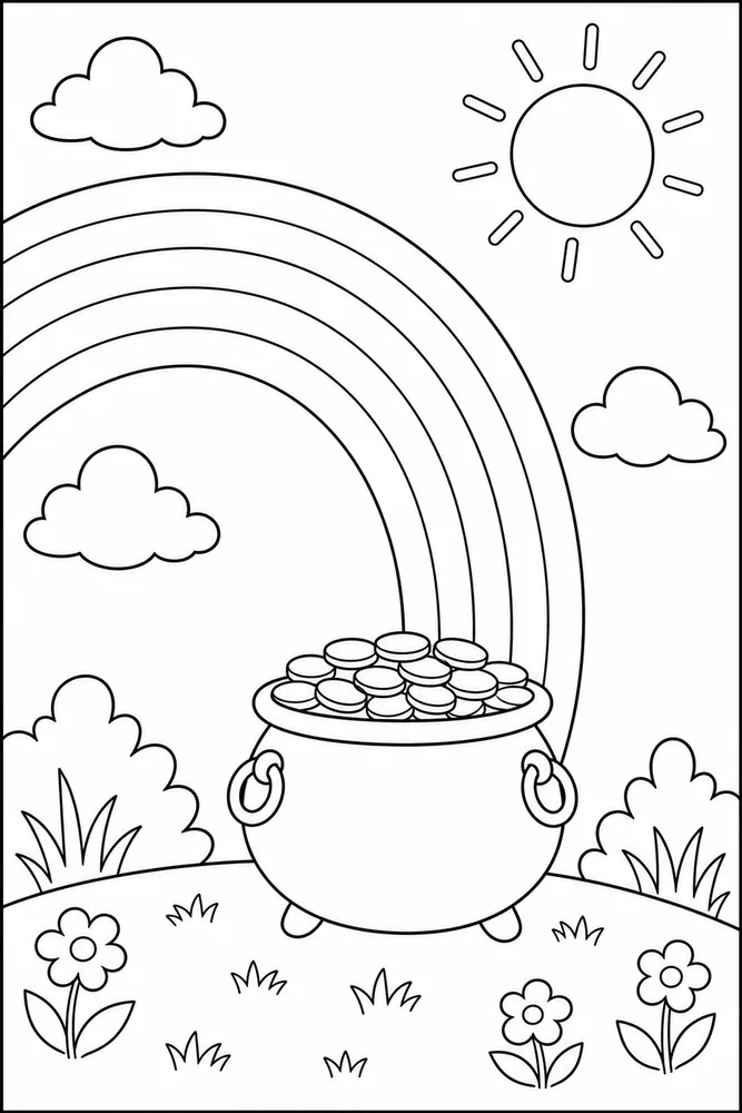 Rainbow Pot Of Gold Rainbow Pot Of Gold Rainbow Sunny Sky coloring page