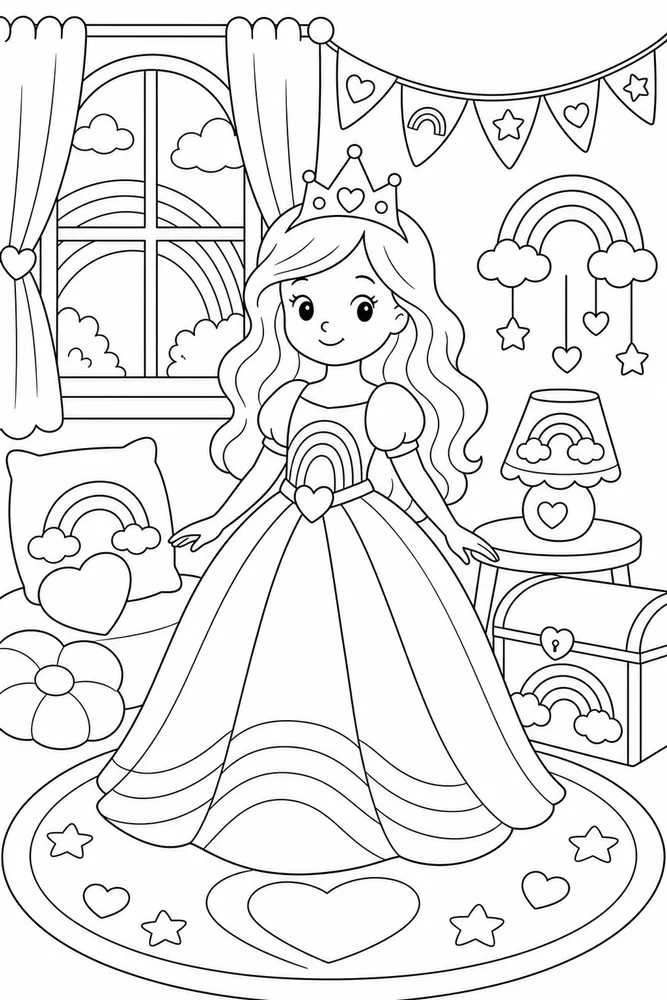 Rainbow Princess Rainbow Princess Rainbow Cozy Room Decoration coloring page