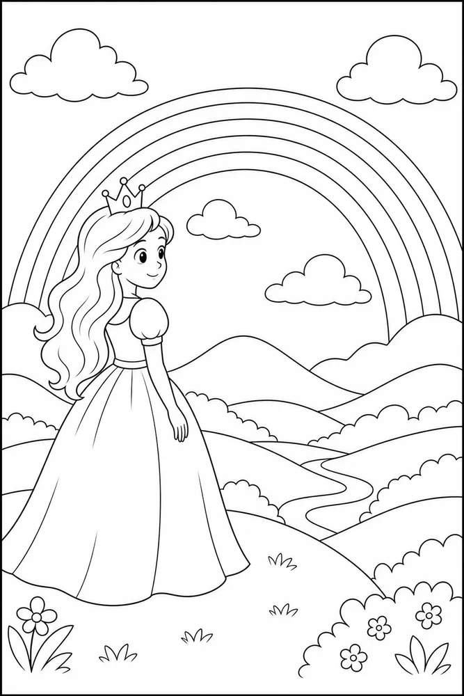 Rainbow Princess Rainbow Princess Rainbow Hilltop View coloring page
