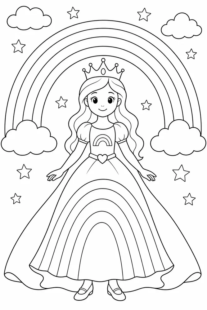 Rainbow Princess Rainbow Princess Rainbow Large Simple Outline coloring page