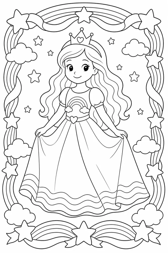 Rainbow Princess Rainbow Princess Rainbow Pattern Border coloring page