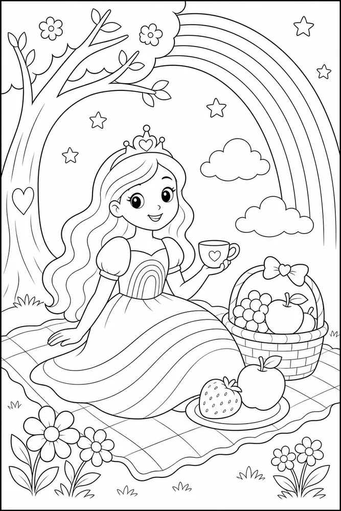 Rainbow Princess Rainbow Princess Rainbow Picnic Corner coloring page