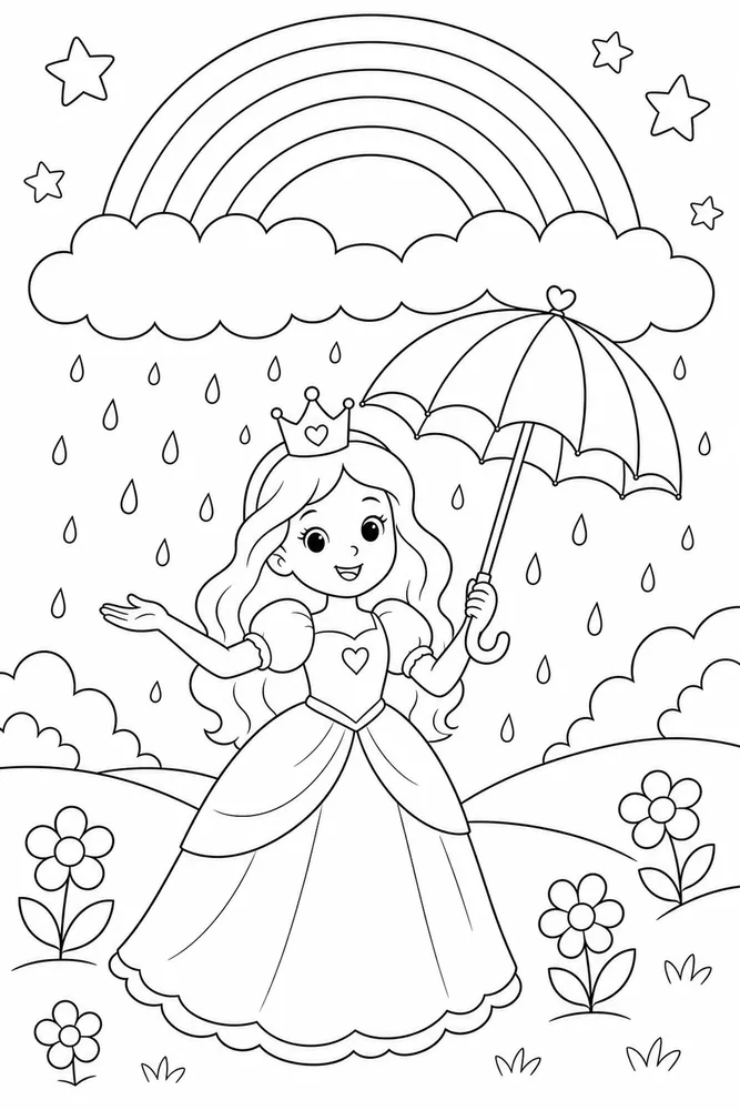 Rainbow Princess Rainbow Princess Rainbow Rain Shower coloring page