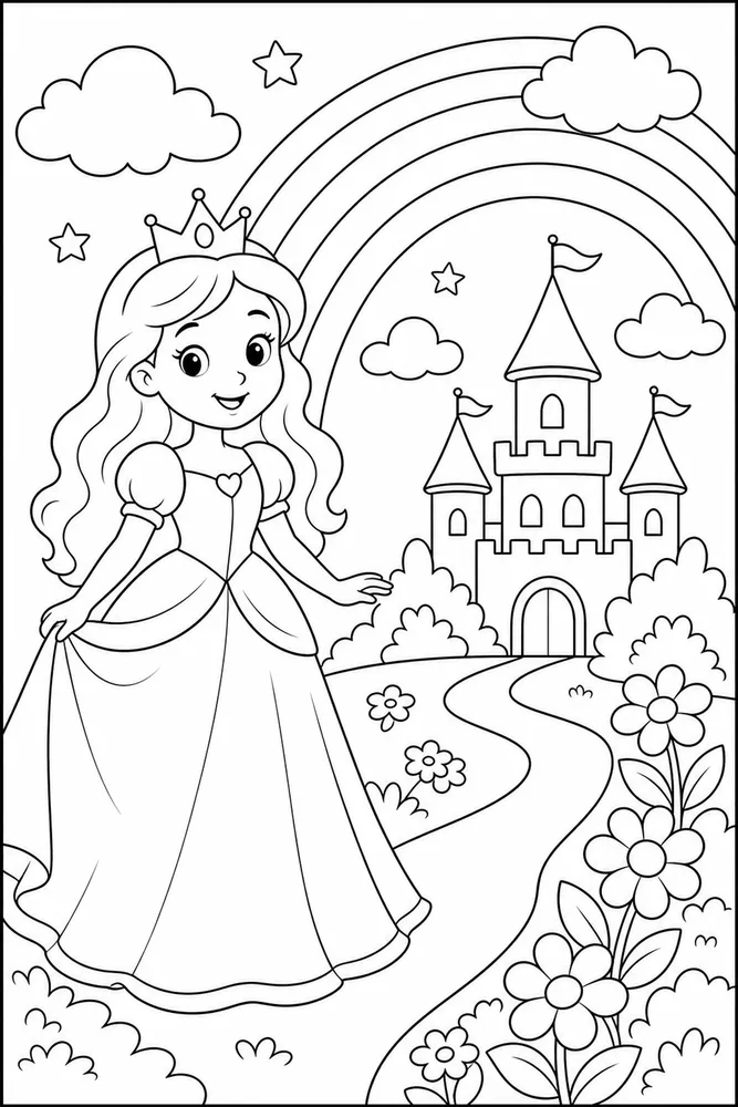 Rainbow Princess Rainbow Princess Rainbow Storybook Scene coloring page