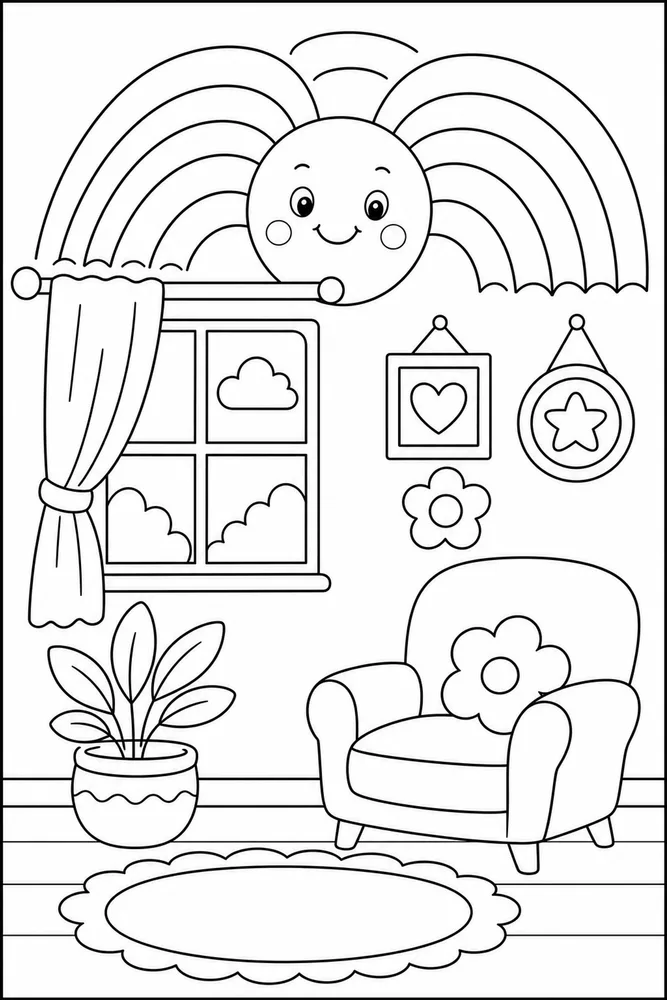 Rainbow Sun Rainbow Sun Rainbow Cozy Room Decoration coloring page