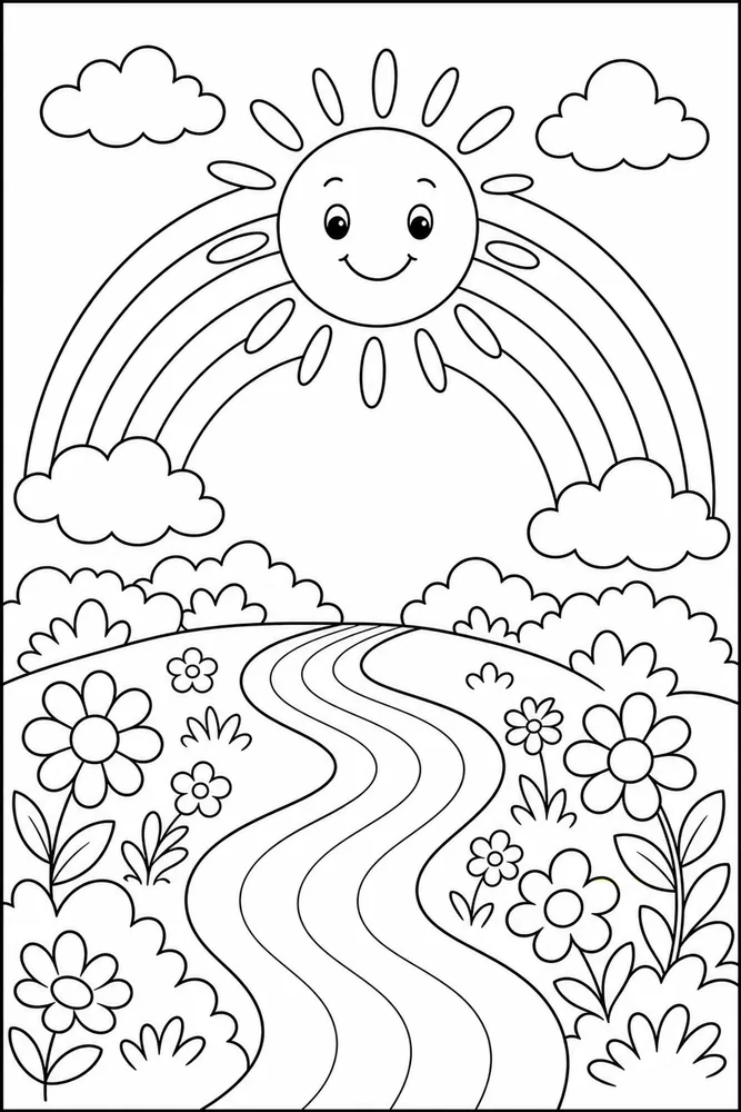 Rainbow Sun Rainbow Sun Rainbow Garden Path coloring page