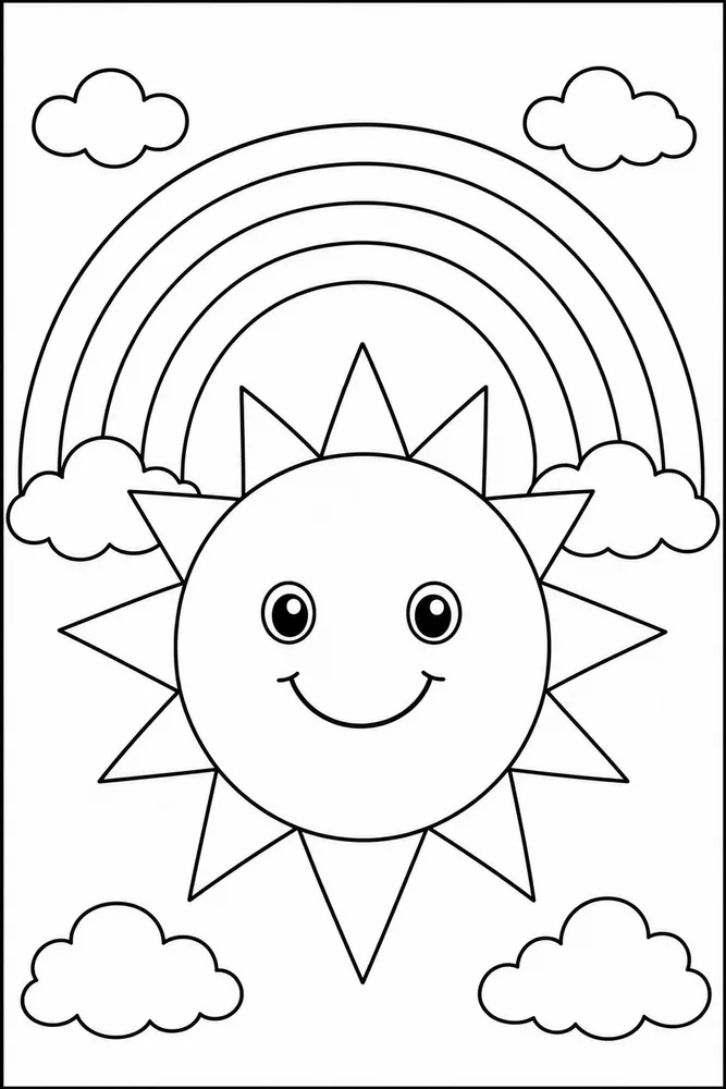 Rainbow Sun Rainbow Sun Rainbow Large Simple Outline coloring page