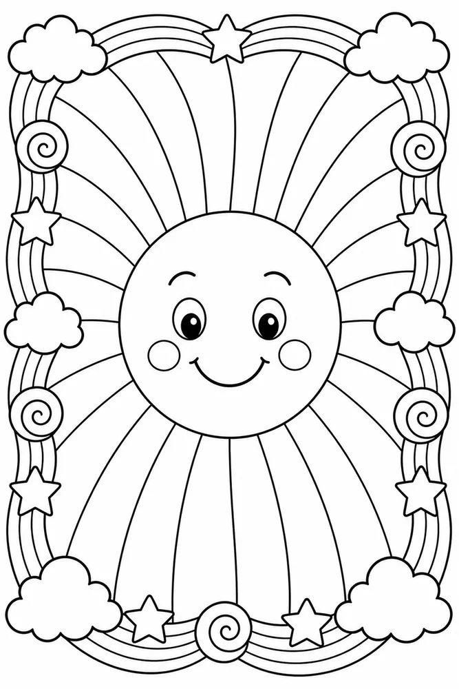 Rainbow Sun Rainbow Sun Rainbow Pattern Border coloring page