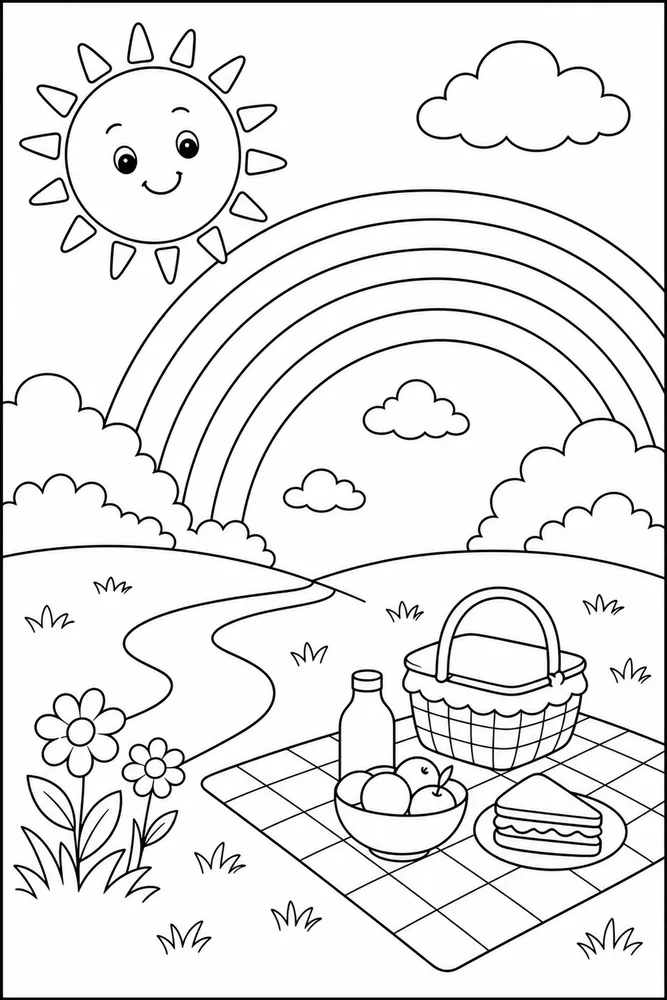 Rainbow Sun Rainbow Sun Rainbow Picnic Corner coloring page