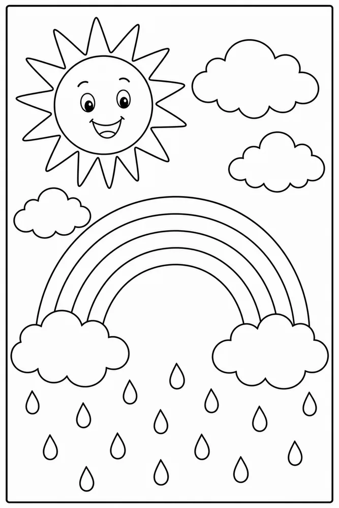 Rainbow Sun Rainbow Sun Rainbow Rain Shower coloring page