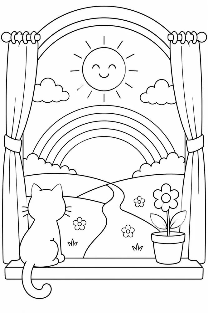 Rainbow Sun Rainbow Sun Rainbow Window View coloring page