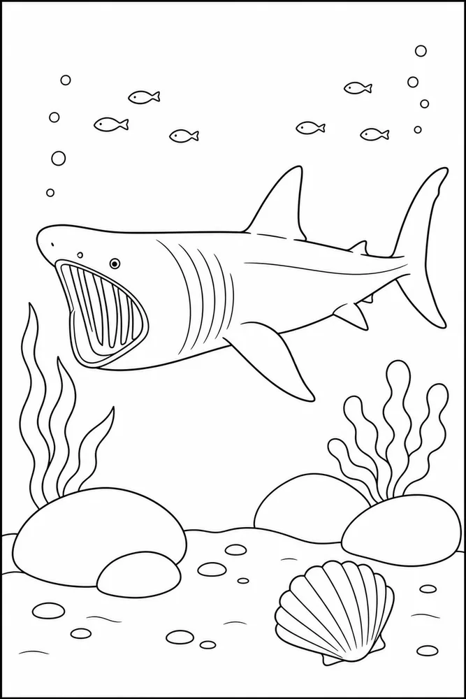 Basking Shark Basking Shark Ocean Floor Scene coloring page