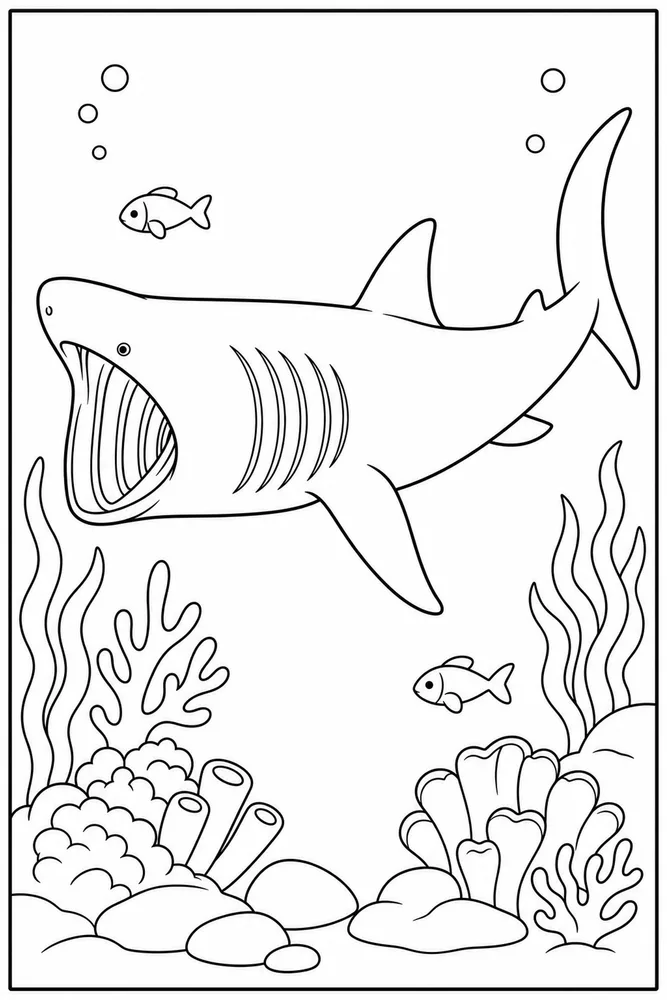 Basking Shark Coloring Pages preview: Basking Shark Basking Shark Reef Swim coloring page
