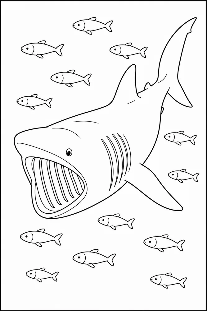 Basking Shark Basking Shark School Of Small Fish coloring page