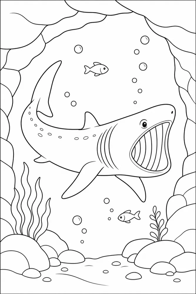 Basking Shark Basking Shark Underwater Cave coloring page