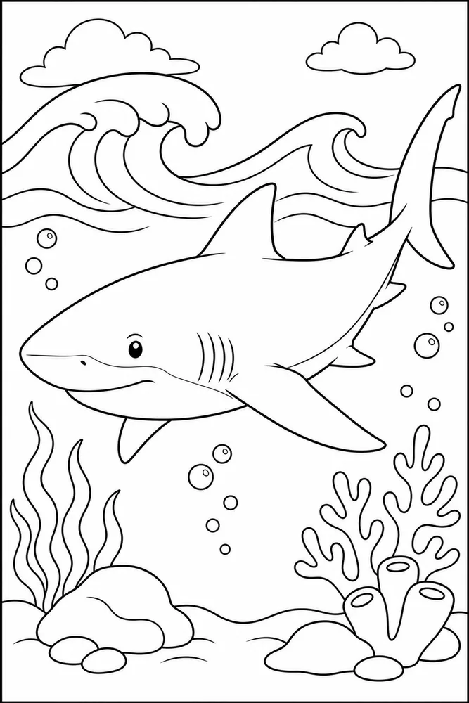 Bull Shark Bull Shark Ocean Waves coloring page
