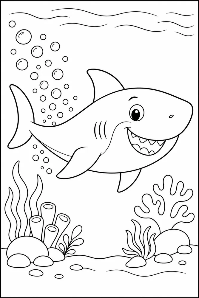 Cartoon Shark Cartoon Shark Bubble Trail coloring page