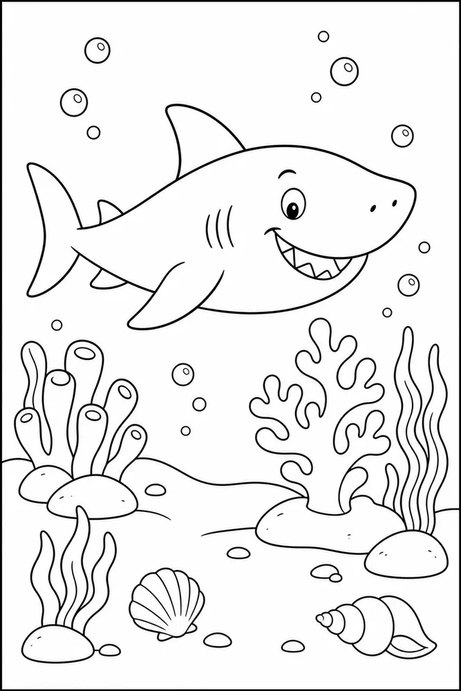 Cartoon Shark Cartoon Shark Coral Garden coloring page