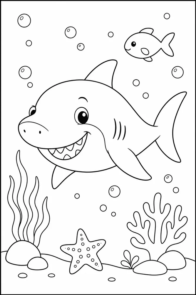 Cartoon Shark Cartoon Shark Deep Sea Outline coloring page