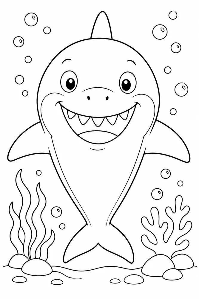 Cartoon Shark Cartoon Shark Friendly Front View coloring page
