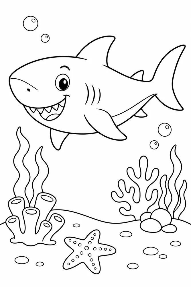 Cartoon Shark Cartoon Shark Ocean Floor Scene coloring page