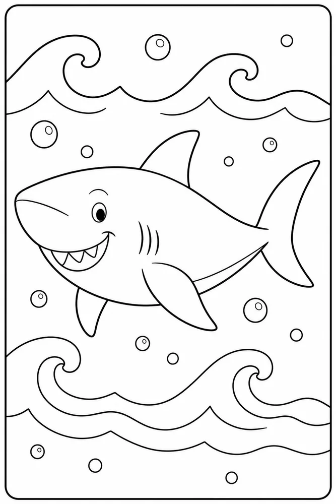 Cartoon Shark Cartoon Shark Ocean Waves coloring page
