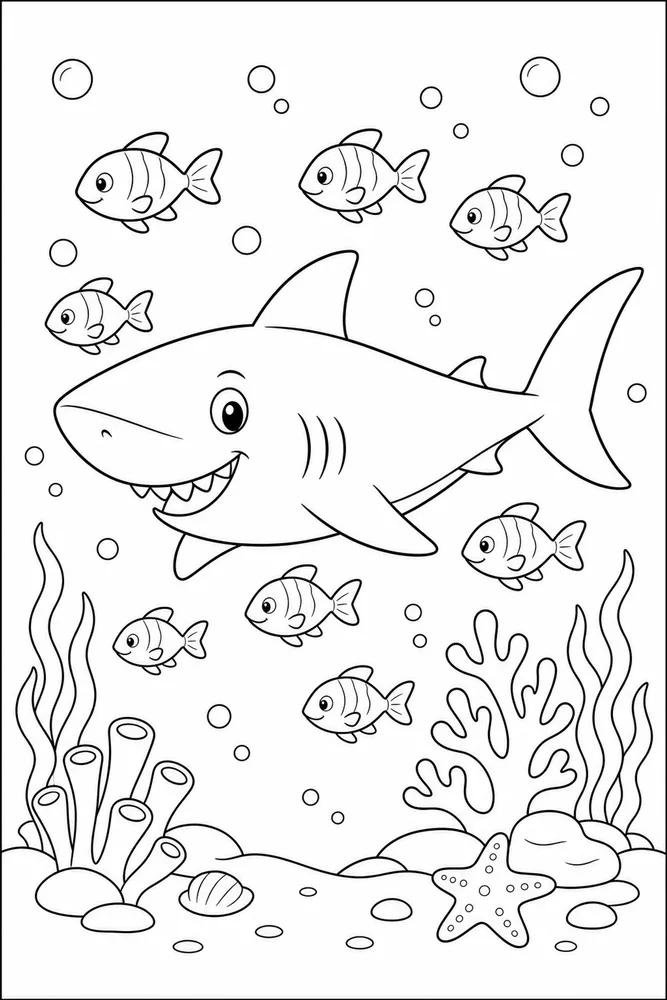 Cartoon Shark Cartoon Shark School Of Small Fish coloring page