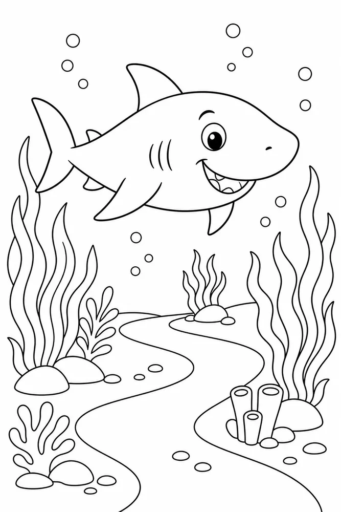 Cartoon Shark Cartoon Shark Seaweed Path coloring page