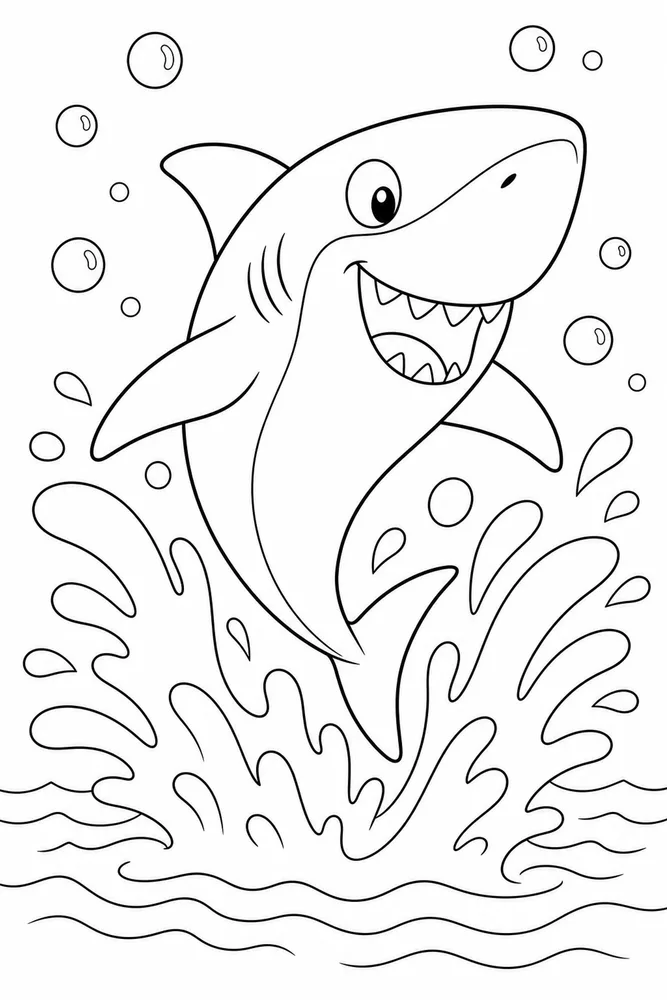 Cartoon Shark Cartoon Shark Surface Splash coloring page