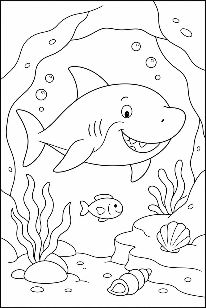 Cartoon Shark Cartoon Shark Underwater Cave coloring page