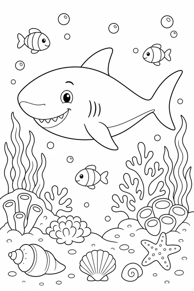 Cute Shark Cute Shark Coral Garden coloring page