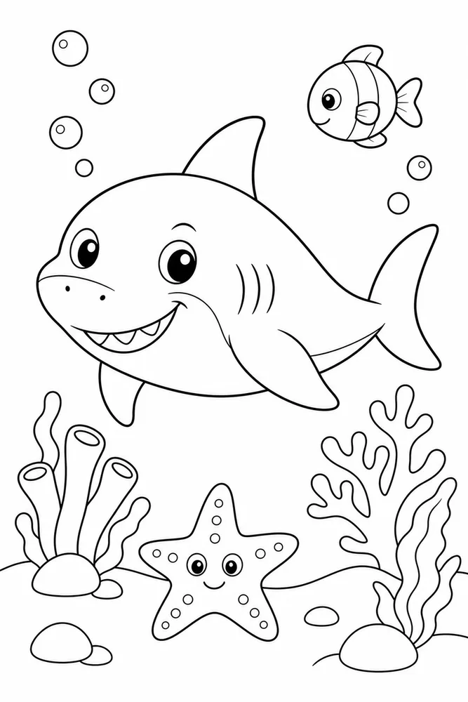 Cute Shark Cute Shark Deep Sea Outline coloring page