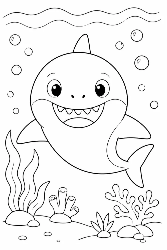 Cute Shark Cute Shark Friendly Front View coloring page